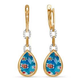 Золотые серьги КЮЗ Del'ta D122739 с фианитом и муранским стеклом D122739 фото