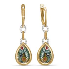 Золотые серьги КЮЗ Del'ta D122740 с фианитом и муранским стеклом D122740 фото