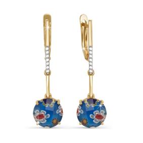 Золотые серьги КЮЗ Del'ta D122745 с фианитом и муранским стеклом D122745 фото