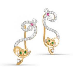 Золотые серьги КЮЗ Del'ta D122873 с фианитом и кварцем D122873 фото