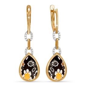 Золотые серьги КЮЗ Del'ta D122995 с фианитом и муранским стеклом D122995 фото