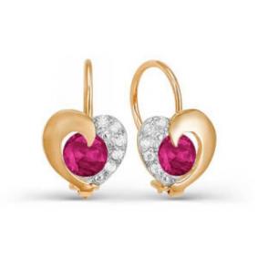 Золотые серьги КЮЗ Del'ta D123149-ф с фианитом и рубиновым корундом D123149-ф фото