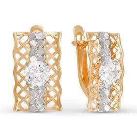 Золотые серьги КЮЗ Del'ta D123474 с фианитом D123474 фото