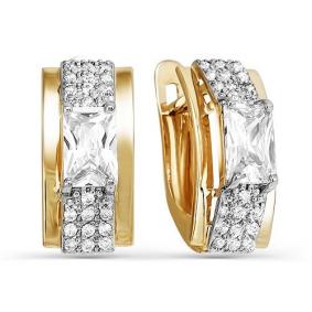 Золотые серьги КЮЗ Del'ta D123883 с фианитом D123883 фото