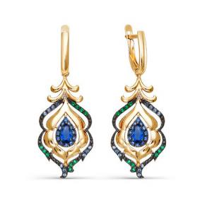 Золотые серьги КЮЗ Del'ta D123998 с кварцем и ювелирным кристаллом D123998 фото