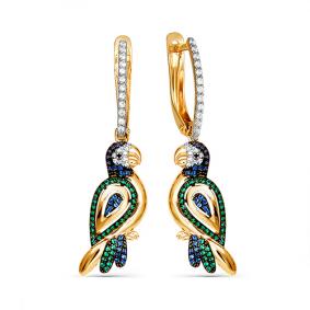 Золотые серьги КЮЗ Del'ta D124167 с фианитом и кварцем D124167 фото