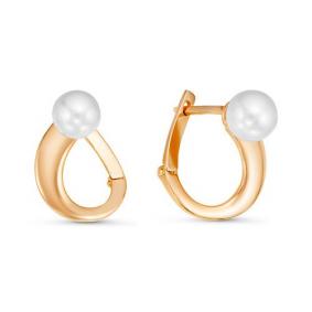 Золотые серьги КЮЗ Del'ta D124981 с жемчугом Swarovski D124981 фото