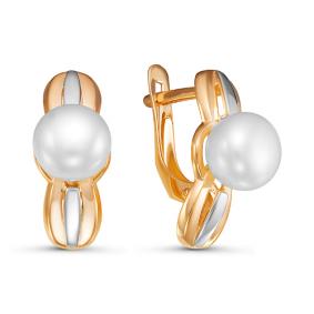 Золотые серьги КЮЗ Del'ta D126910 с жемчугом D126910 фото
