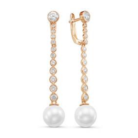 Золотые серьги КЮЗ Del'ta D126949 с фианитом и жемчугом Swarovski D126949 фото