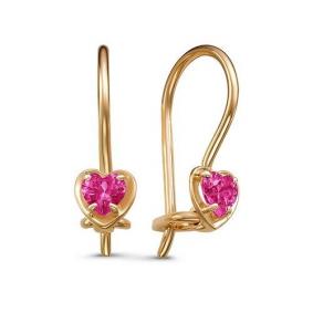 Золотые серьги КЮЗ Del'ta D128055 с рубиновым корундом D128055 фото