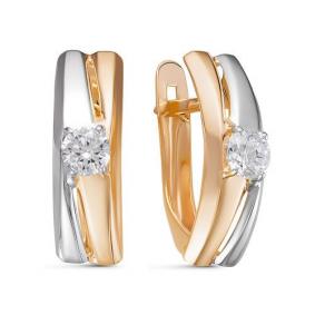 Золотые серьги КЮЗ Del'ta D128495 с фианитом D128495 фото