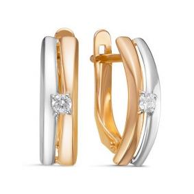 Золотые серьги КЮЗ Del'ta D128497 с фианитом D128497 фото