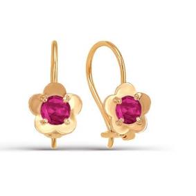 Золотые серьги КЮЗ Del'ta D128573 с рубиновым корундом D128573 фото
