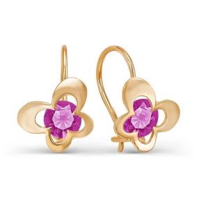 Золотые серьги КЮЗ Del'ta D128730 с рубиновым корундом D128730 фото