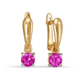 Золотые серьги КЮЗ Del'ta D128864 с рубиновым корундом D128864 фото