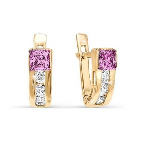 Золотые серьги КЮЗ Del'ta D128878 с фианитом и рубиновым корундом D128878 фото