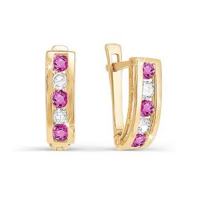 Золотые серьги КЮЗ Del'ta D128892 с фианитом и рубиновым корундом D128892 фото