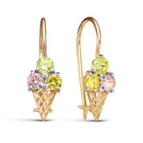 Золотые серьги КЮЗ Del'ta D129123 с фианитом D129123 фото