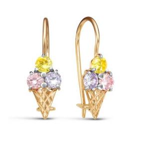 Золотые серьги КЮЗ Del'ta D129126 с фианитом D129126 фото