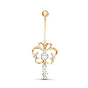 Золотой пирсинг в пупок КЮЗ Del'ta с фианитом D190148 D190148 фото