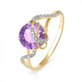 Золотое кольцо КЮЗ Del'ta D310198 с фианитом и аметистом D310198 фото