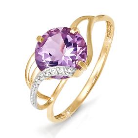 Золотое кольцо КЮЗ Del'ta D310251 с фианитом и аметистом D310251 фото