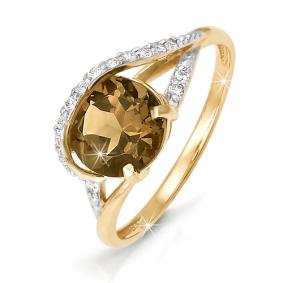 Золотое кольцо КЮЗ Del'ta D310256 с фианитом и раухтопазом D310256 фото