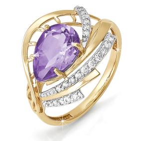 Золотое кольцо КЮЗ Del'ta D310371 с фианитом и аметистом D310371 фото
