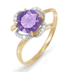 Золотое кольцо КЮЗ Del'ta D310516 с фианитом и аметистом D310516 фото