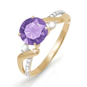 Золотое кольцо КЮЗ Del'ta D310541 с фианитом и аметистом D310541 фото