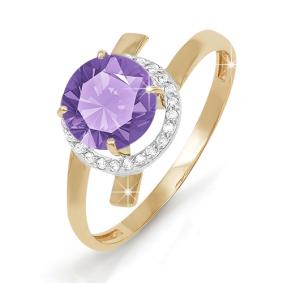 Золотое кольцо КЮЗ Del'ta D310545 с фианитом и аметистом D310545 фото