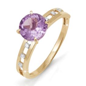 Золотое кольцо КЮЗ Del'ta D310557 с фианитом и аметистом D310557 фото