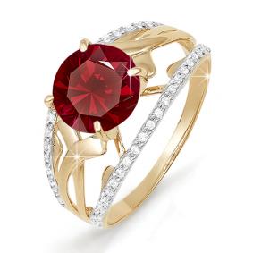 Золотое кольцо КЮЗ Del'ta D310596 с фианитом и гранатом D310596 фото