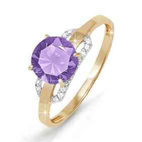 Золотое кольцо КЮЗ Del'ta D310609 с фианитом и аметистом D310609 фото