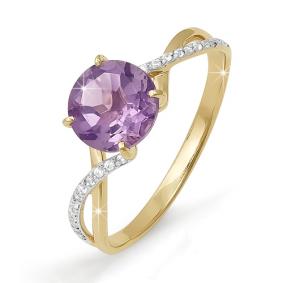 Золотое кольцо КЮЗ Del'ta D310665 с фианитом и аметистом D310665 фото