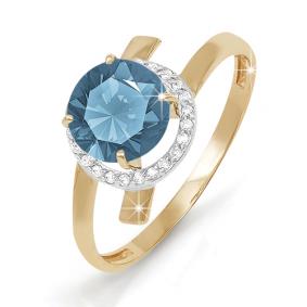 Золотое кольцо КЮЗ Del'ta D310760 с фианитом и Лондон топазом D310760 фото