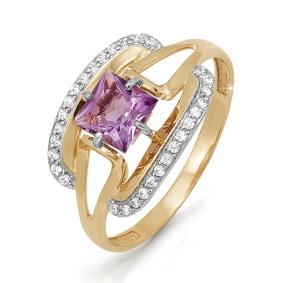 Золотое кольцо КЮЗ Del'ta D310807 с фианитом и аметистом D310807 фото