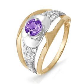 Золотое кольцо КЮЗ Del'ta D310882 с фианитом и аметистом D310882 фото