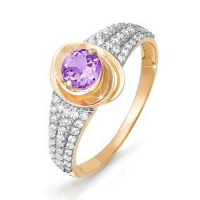 Золотое кольцо КЮЗ Del'ta D310886 с фианитом и аметистом D310886 фото