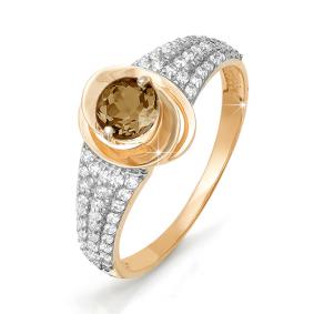 Золотое кольцо КЮЗ Del'ta D310887 с фианитом и раухтопазом D310887 фото