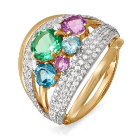 Золотое кольцо КЮЗ Del'ta D310888 с топазом, фианитом, аметистом и миксом камней D310888 фото