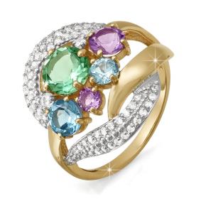 Золотое кольцо КЮЗ Del'ta D310892 с фианитом, аметистом и кварцем D310892 фото
