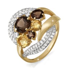 Золотое кольцо КЮЗ Del'ta D310893 с фианитом, цитрином, миксом камней и раухтопазом D310893 фото