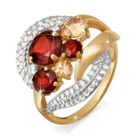 Золотое кольцо КЮЗ Del'ta D310894 с фианитом, цитрином, гранатом и миксом камней D310894 фото