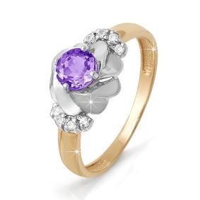 Золотое кольцо КЮЗ Del'ta D310906 с фианитом и аметистом D310906 фото