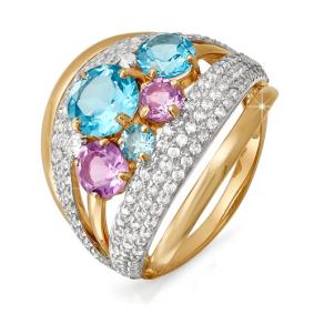 Золотое кольцо КЮЗ Del'ta D311046 с топазом, фианитом, аметистом и миксом камней D311046 фото