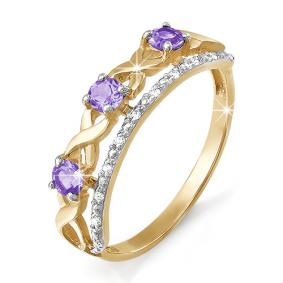 Золотое кольцо КЮЗ Del'ta D311084 с фианитом и аметистом D311084 фото