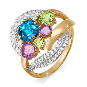 Золотое кольцо КЮЗ Del'ta D311116 с фианитом, аметистом, хризолитом, миксом камней и Лондон топазом D311116 фото