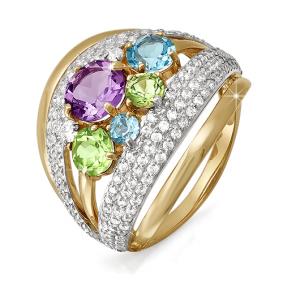 Золотое кольцо КЮЗ Del'ta D311118 с топазом, фианитом, аметистом, хризолитом и миксом камней D311118 фото