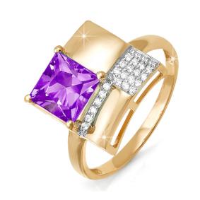 Золотое кольцо КЮЗ Del'ta D311146 с фианитом и аметистом D311146 фото